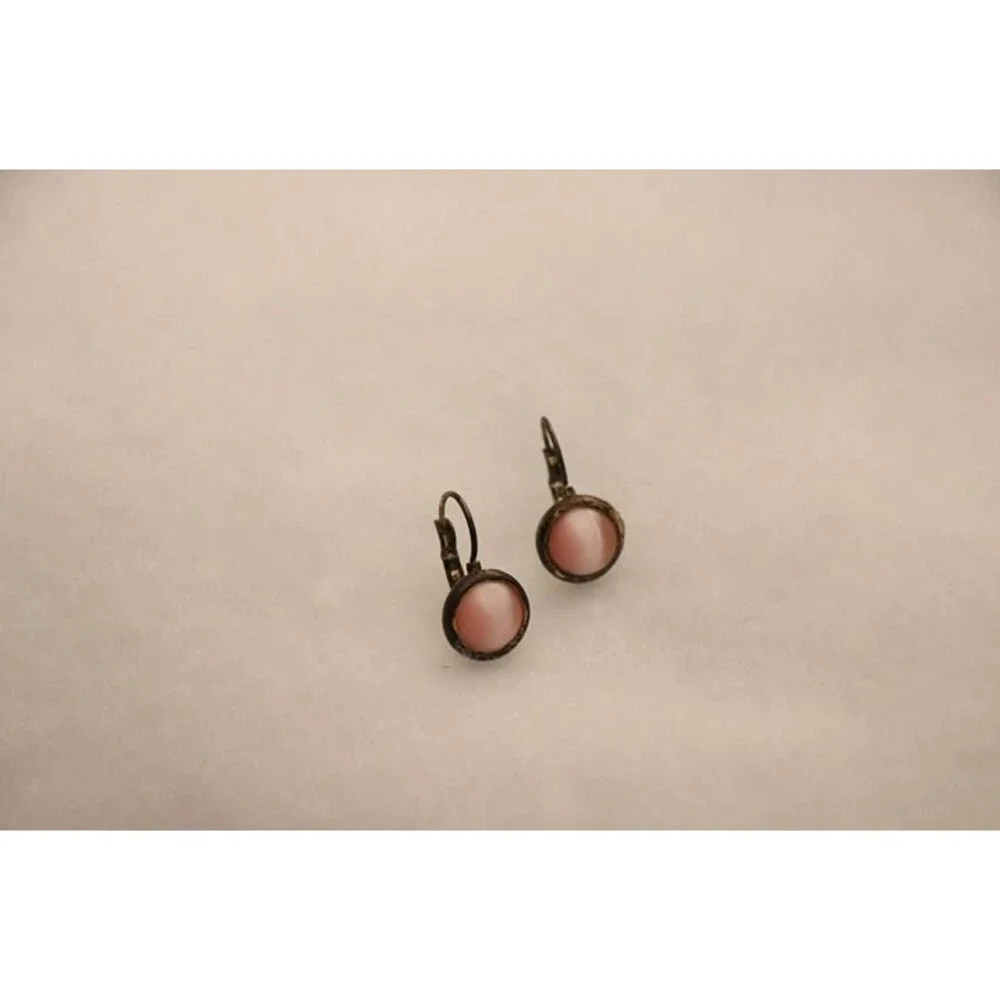 Domed round pink cat eye vintage drop earrings